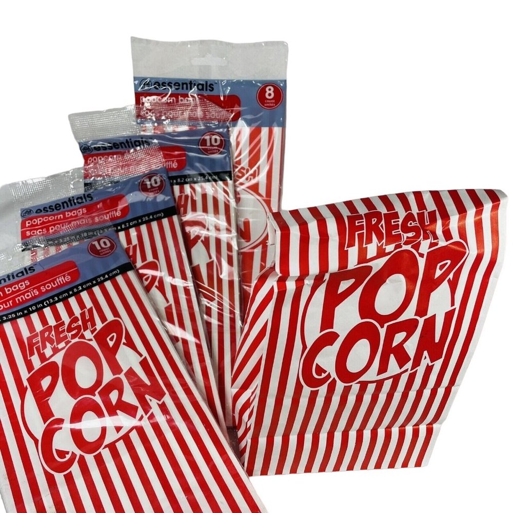 Essentials Paper Popcorn Bags Concessions Parties Movie Night 4 Packs W 38 Total